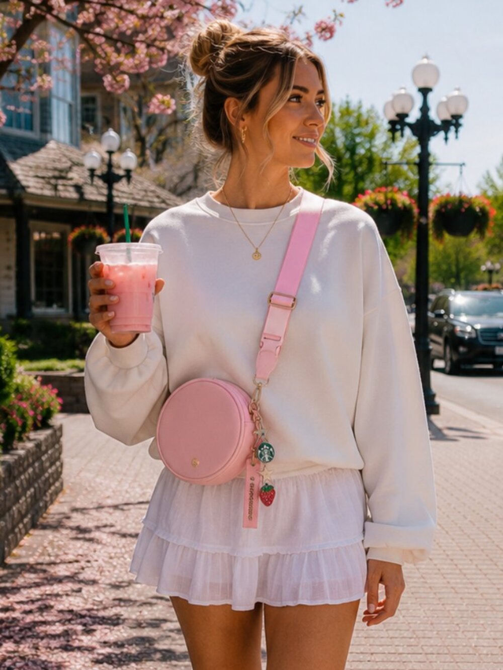 Starbucks Limited Edition Pink Round Belt Bag Strawberry Charm Crossbody NWT Bag